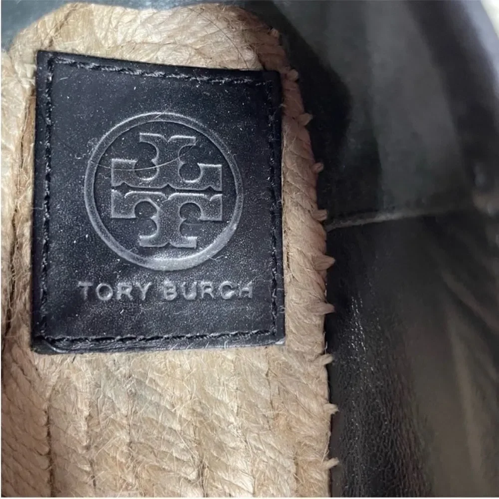 Tory Burch Black‎ and White Mckenzie Dotted Pony Espadrille Slip On Flats 7.5